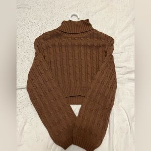 Brown cropped turtleneck sweater